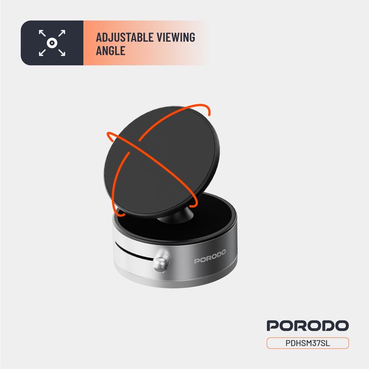 Porodo Multi-Surface MagSafe Phone Holder with Grip-Lock Toggle, ABS & PC & Aluminum Alloy Material, N52 Magnet Type , 1.5kg Adsorption Capacity, Adjustable Viewing Angle - Silver