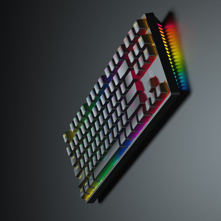Porodo TKL Gaming 3-in-1 Wireless Mechanical Keyboard with Red Gateron Pro Switch, 50 Million Clicks Lifespan, Anti-Ghosting Keys, 20 Modes RGB Lights, 10 Hours Battery Life - Black