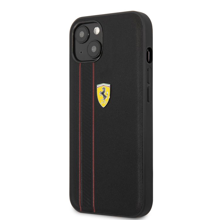CG MOBILE Ferrari Genuine Leather Hard Case with Debossed Stripes Compatible for iPhone 13 (6.1") Shock & Scratches Resistant, Easy Access to All Ports