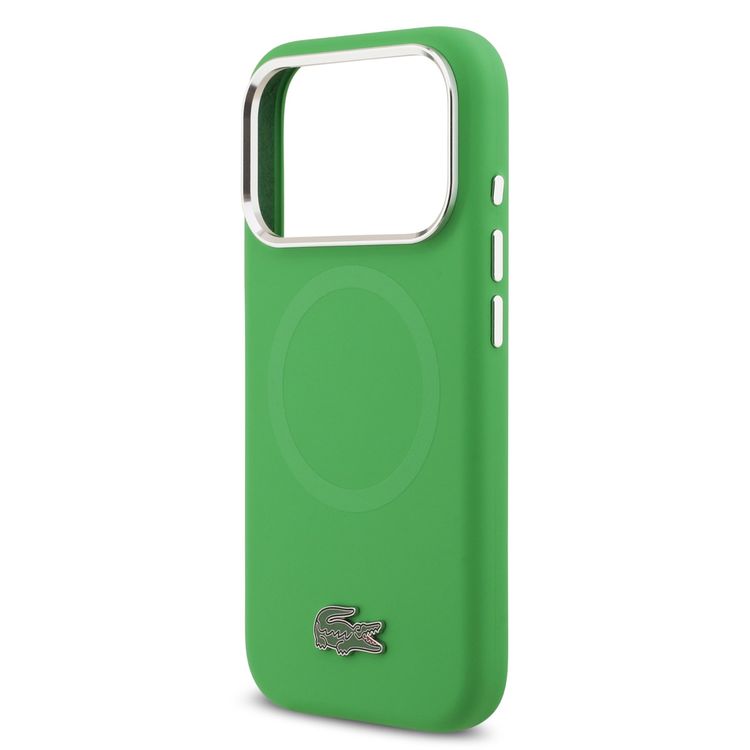 Lacoste MagSafe Silicone Case with Metal Logo for iPhone 17 Pro, Drop Protection, Sustainable Packaging, Slim Profile, Easy Snap-On Design - Estragon Green