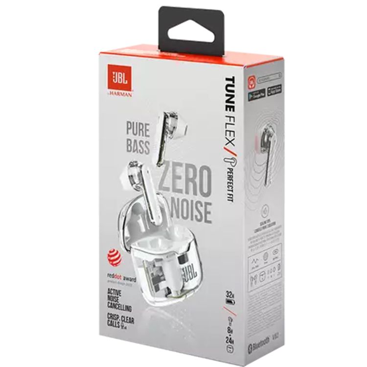 JBL Tune Flex Noise Canceling Earbuds, True Wireless, Smart Ambient, Waterproof, 4.5 Hours Talking Time, Built-in Microphone, Hands Free Calling, Fast Charging - Ghost White