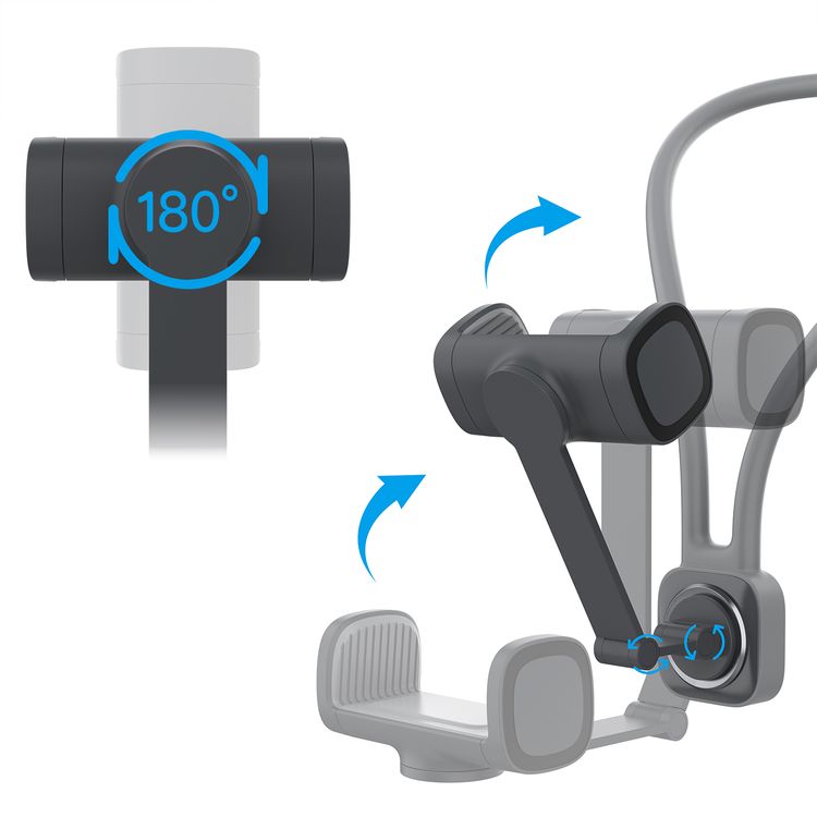 حامل رقبة للهواتف الذكية من بورودو مع قفل مغناطيسي، تسجيل بدون استخدام اليدين، مقاس رقبة قابل للتعديل 625 مم، مقاس كليب الهاتف 65-110 مم، مصنوع من الألمنيوم والسليكون والفولاذ المقاوم للصدأ، تثبيت آمن - أسود