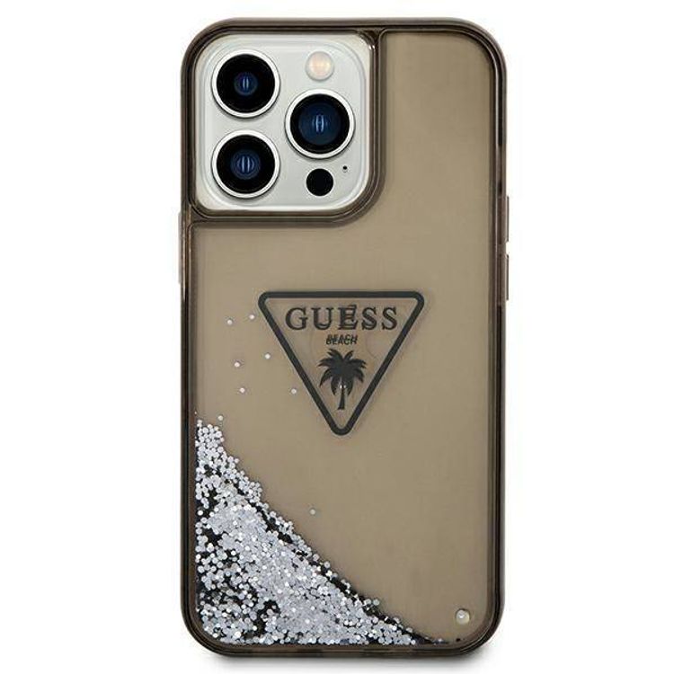 Guess Liquid Glitter Case with Triangle  Translucent Logo - Black - iPhone 15 Pro