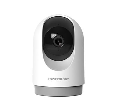 Powerology Indoor PTZ Smart Camera with Human Detection & Motion Sensor, 100° Field of Vision, 3MP Resolution, Pan & Tilt Control, Two-Way Audio - White