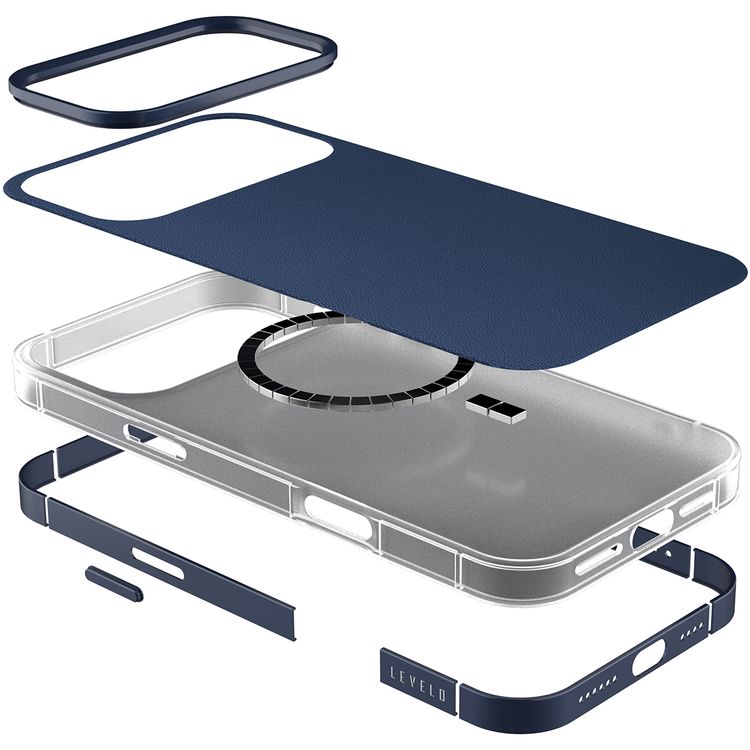 Levelo Mia MagSafe Hybrid Case for iPhone 17 Pro, N52 Strong Magnets, Matte Silicone Texture Material, Frosted Clear Design, 1.5m Drop Tested, Aluminum Alloy Frame for Camera & Edges, Non-Slip Texture, Comfortable Grip, Shock-Resistant Bumper - Midnight Blue