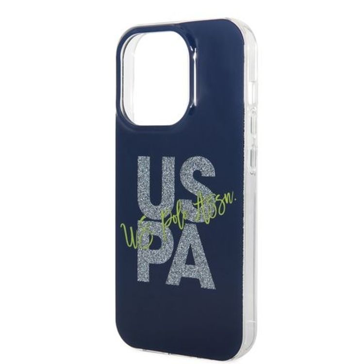 حافظة بطاقات لامعة من US Polo لهاتف iPhone 14 Pro Max - البحريه الزرقاء