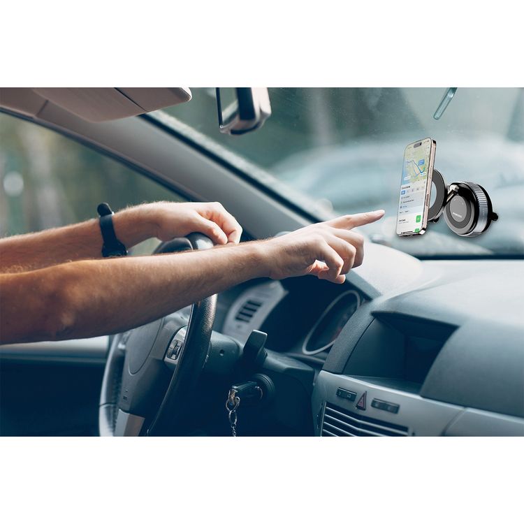 Porodo Vacuseal Rotate-Lock MagSafe Mount with N52 Magnets, Adjustable Viewing Angle, One-Hand Operation, Strong Suction, Horizontal & Vertical Modes - Black