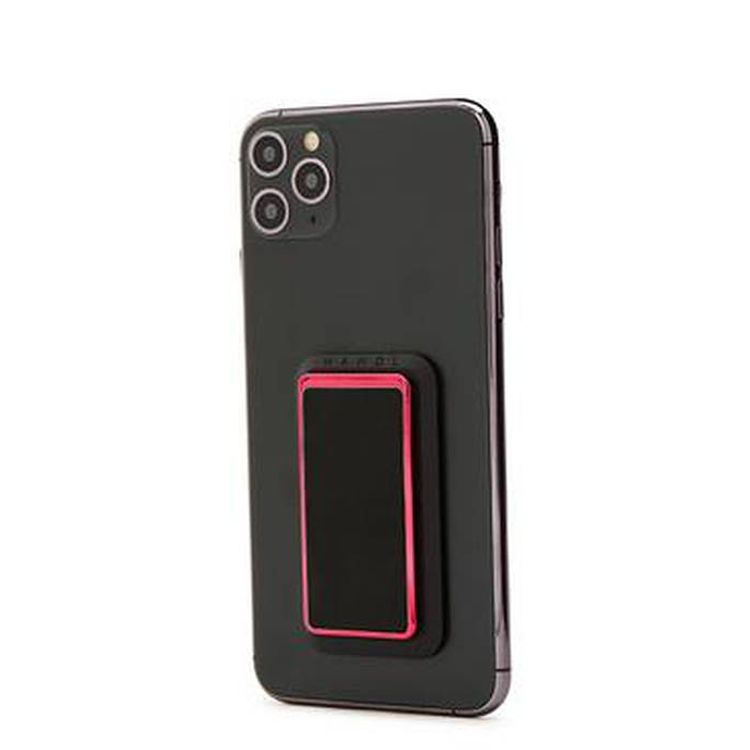 مقبض وحامل مطليان بالكهرباء من الجلد الناعم ، أزواج مع أي هاتف ذكي ، مسند متعدد الوظائف متوافق مع الشحن اللاسلكي -أسود / احمر