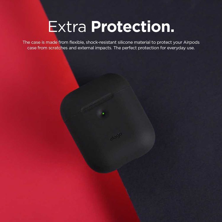 Elago Compatible w/ 2nd Generation Airpods Silicone Case, Smooth & Transparent Thin Wall, LED light Visible, Anti-Slip Coating in Cap, Flexible, Shock & Scratch Resistant - Black