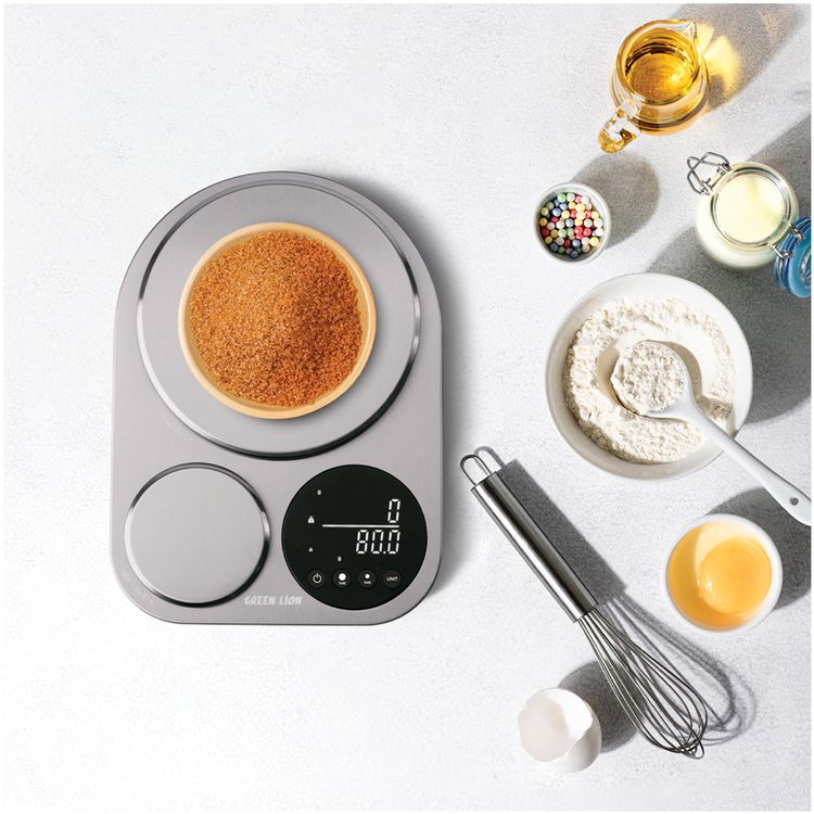 Green Lion Dual Kitchen Scale with Low Battery Indicator, Large & Small Platforms, Overload Indicator, Digital Display, Tare Function, Stainless Steel 201 Material - Silver 