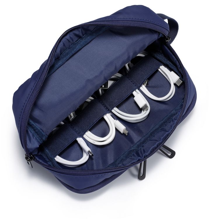 Porodo Ultralite Organizer Pouch with Dual Compartmnts, Zipper Closure, High-Quality Polyester Material, Water-Repellant Surface, Internal Mesh Pockets, Quick-Grab Handle, Compact Design - Navy Blue