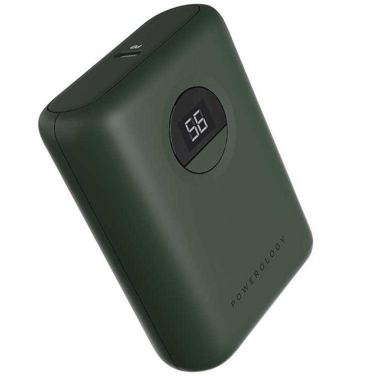 Powerology Ultra-Compact PD 10000mAh Power Bank with Digital Display, 20W Power Delivery, USB-A QC 18W, 0%-60% Charge in 35 Minutes, PowerDash 3.0, Lithium-ion Battery, Lightweight & Compact - Green