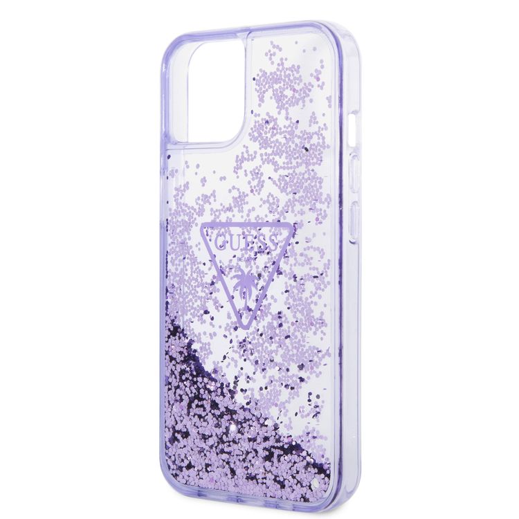 Guess Liquid Glitter Case With Translucent Triangle Logo - iPhone 14 - Purple