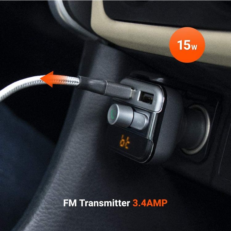 Porodo Wireless Hands-Free Car Kit With Built-In FM Transmitter 3.4AMP (15W)