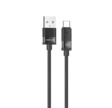 كيبل Green Lion Matte Silicone USB-A to USB-C بقوة شحن 65W، نقل بيانات USB 2.0 بسرعة 480 ميجابت في الثانية، آمن وموثوق، للشحن والمزامنة، مصنوع من السيليكون المطفي + سبيكة الألومنيوم، طول الكيبل 1 متر - أسود