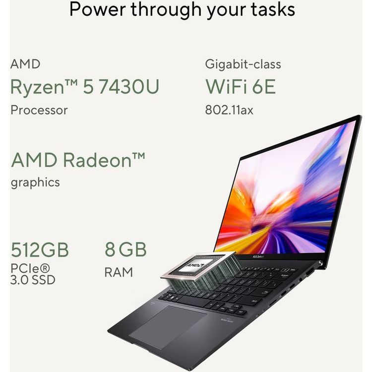 ASUS Zenbook 14 OLED Laptop UM3402YA - AMD Ryzen R5-7340U, 8GB RAM, 512GB SSD, AMD Radeon Graphics, 14-inch 3K OLED, Windows 11 Home - Jade Black