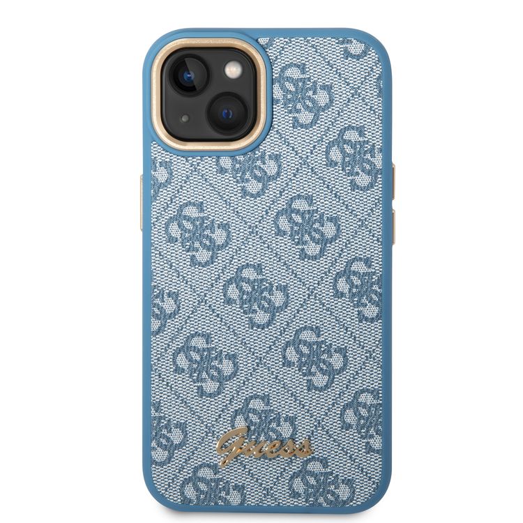 Guess PC/TPU 4G PU Case with Metal Camera Outline & Buttons iPhone 14 Compatibility - Blue