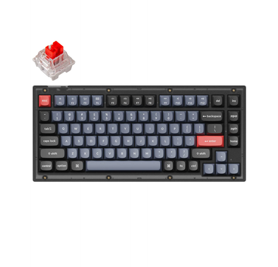 Keychron V1 ANSI 75% Layout 84 Key Full Assembled With Knob & Brown, Red Switch RGB Hot-Swap Gateron G pro Mechanical Wired Normal Profile QMK Custom - Frosted Black