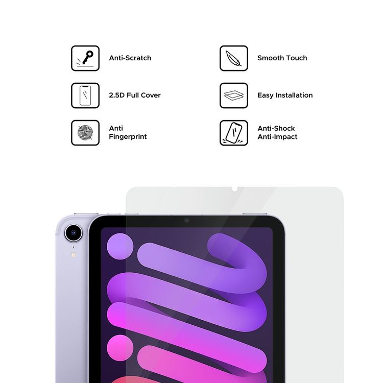 واقي شاشة ليبرتي جارد كامل شفاف بحافة مستديرة لجهاز آيباد ميني 6 مع مضاد للصدمات والتأثير، طلاء كهربائي نانوي، مضاد لبصمات الأصابع - شفاف