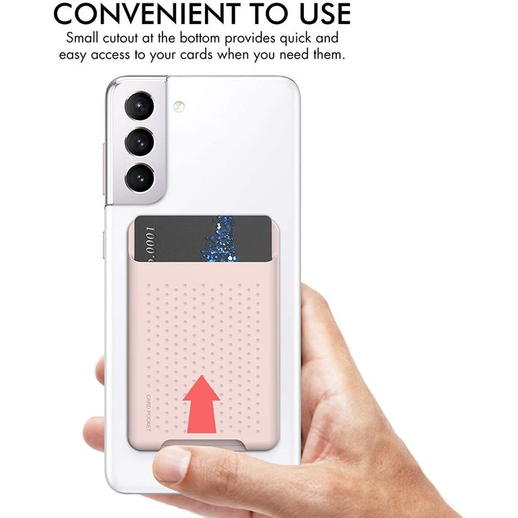 AhaStyle Silicone Card Holder for Smartphone, Phone Back Slot Silicone Wallet Pouch Card ID & Credit Card, Strong Adhesive, Slim Card Holder with iPhone/Android/Samsung Galaxy Pink