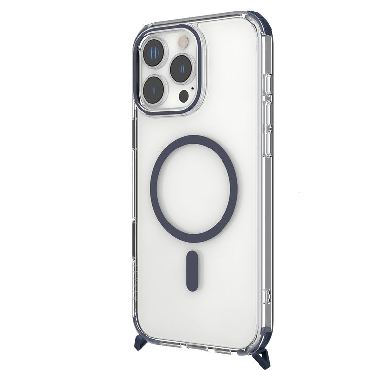 Levelo Celeste MagSafe Case with Crossbody Strap for iPhone 16 Pro Max, AirGuard Technology, Metal Hook, Durable Material - Deep Blue