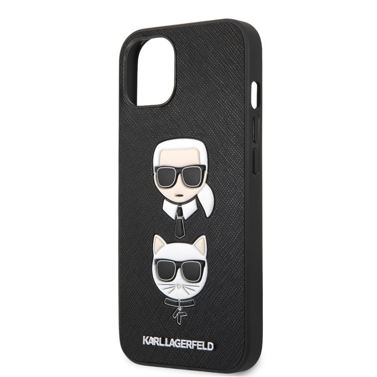 CG MOBILE Karl Lagerfeld PU Saffiano Case with Embossed Karl & Choupette Head Compatible for iPhone 13 (6.1") Scratch Resistant, Easy Access to All Ports, Drop Protection