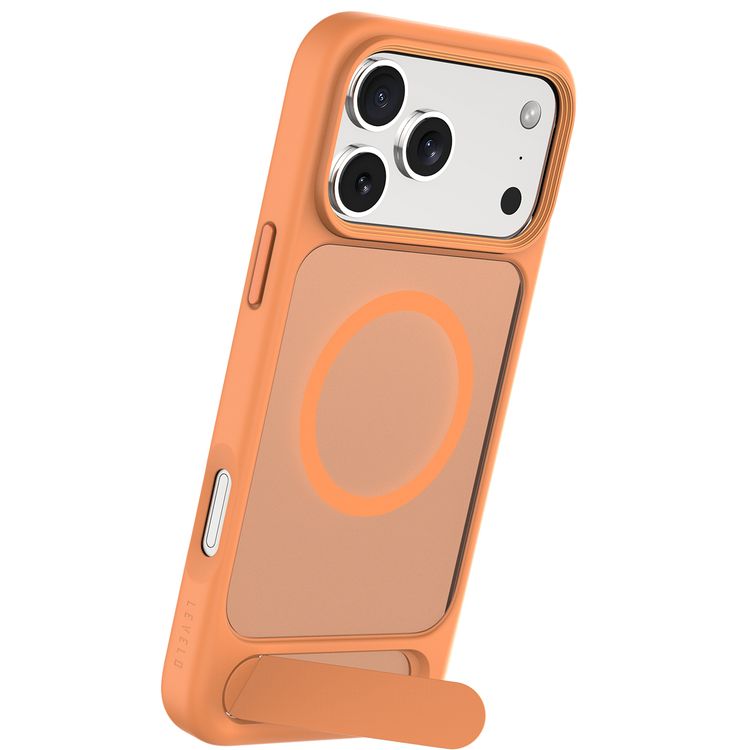 Levelo Matteo Hybrid Kickstand Case with Matte Design for iPhone 17 Pro, Anti-Fingerprint Coating, Impact-Resistant Corners, Raised Bezels for Camera & Screen, MagSafe Compatible, Shock-Resistant Bumper, Drop-Tested - Orange