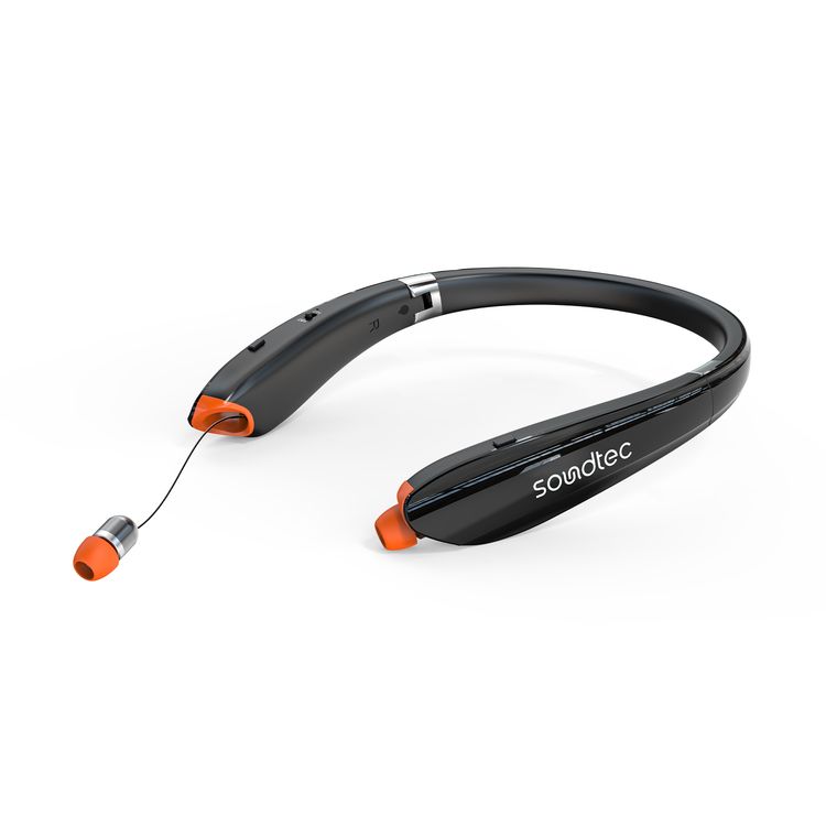 Porodo Soundtec Echo Flex Retractable ENC Neckband with Folding Design, Crystal Clear Audio, High Clarity Mic, Bluetooth V5.2, Multi Point Connection - Black 