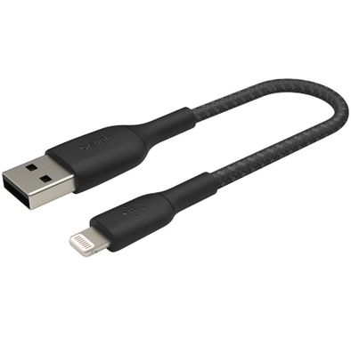 Belkin BOOST CHARGE USB-A to Lightning Braided Cable 6 Inches - Ultra Portable iPhone/iPad/Airpods Charge - Black