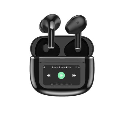 Porodo Soundtec Wonder TWS ANC Earphone with Touch Screen, Lightweight & Compact, Bluetooth V5.4, Remote Camera Trigger, Integrated Flashlight - Black  