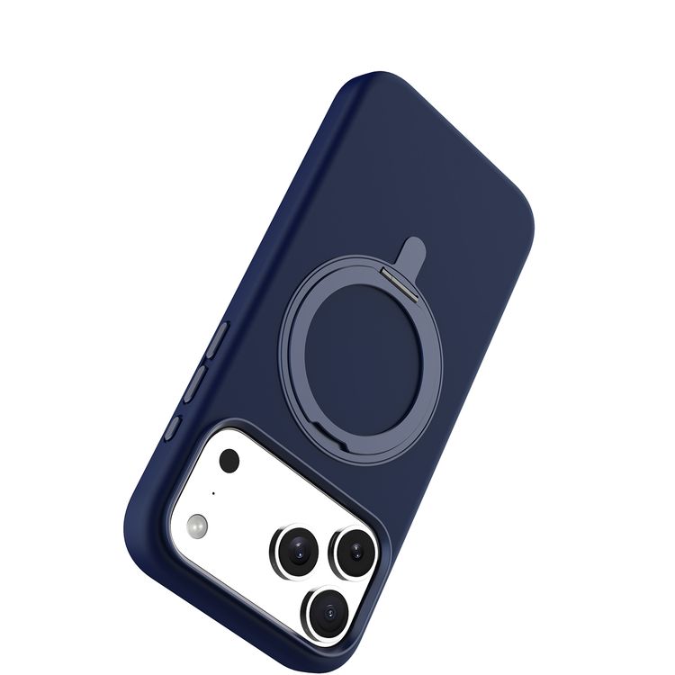 Levelo Iris Pro MagSafe Liquid Silicone Case with Built-in 360° Kickstand for iPhone 17 Pro, Metal Accents, Shock-Resistant Bumper, Aluminum Alloy Frame for Camera & Buttons, Drop-Tested, Strong Magnets, Premium Silicone Grip - Dark Blue