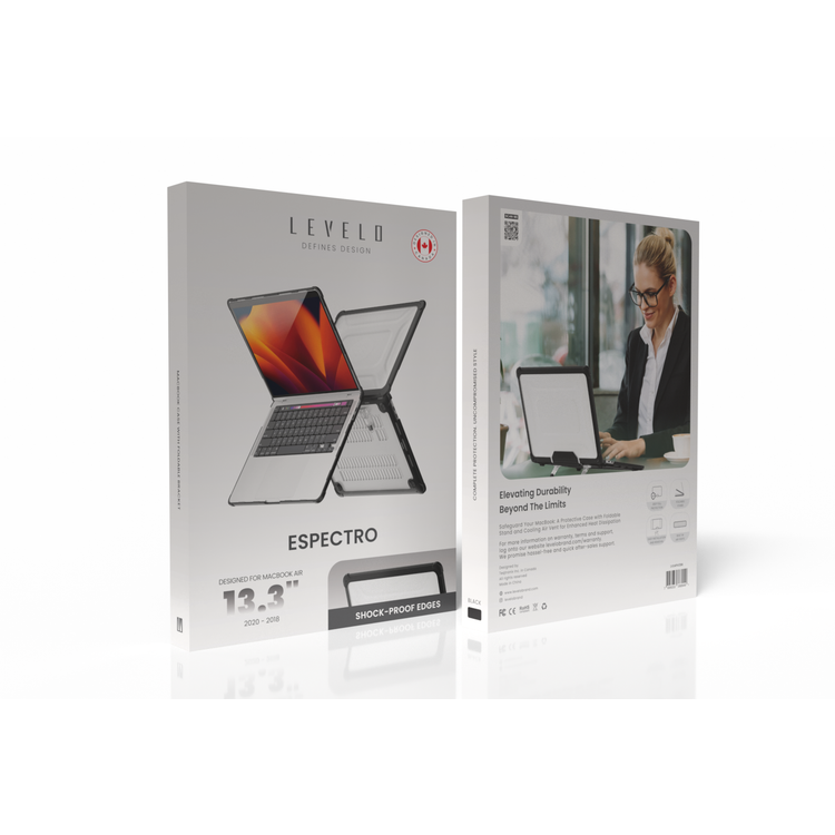 Levelo Espectro Case for MacBook Pro 13.3" (2018-2022), 360° Full Protection, Foldable Stand Design, Built-in Air Vents, Shock-Proof Edges, Easy Installation & Removal - Black