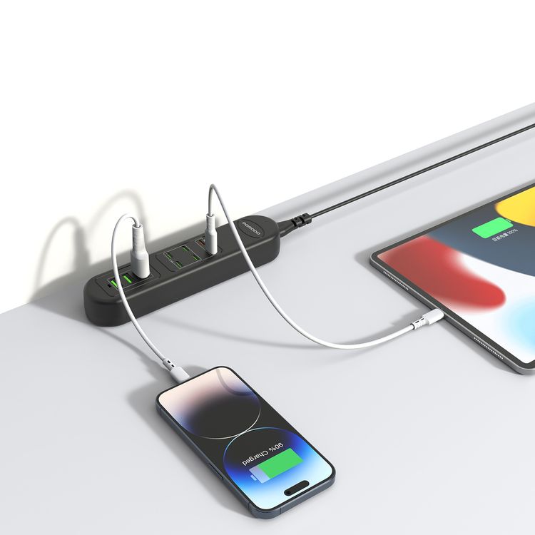 Porodo 50W Multi-Port USB Charging Hub with 20W Power Delivery, Simultaneous Charging, 2m Cable Length, Fast Charging Support, Built-in Safeguards - Black
