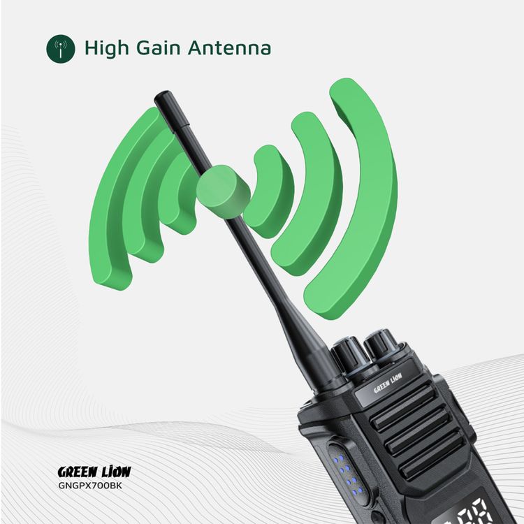 جهاز "جرين ليون GPX700 ووكي توكي" مع وقت تشغيل يصل إلى 6 أيام، يحتوي على 99 قناة تناظرية، ومدى إشارة يصل إلى 5 كيلومترات، وتقنية ANC، وسعة بطارية 3000 مللي أمبير، ووظيفة إنذار SOS.