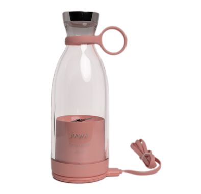 خلاط باوا المحمول بمقبض، سعة 350 مل، بطارية 1400 مللي أمبير/ساعة، شحن لاسلكي، مادة السيليكون والبولي كربونات الملائمة للطعام، شفرات من الفولاذ المقاوم للصدأ، تصميم خفيف الوزن - وردي