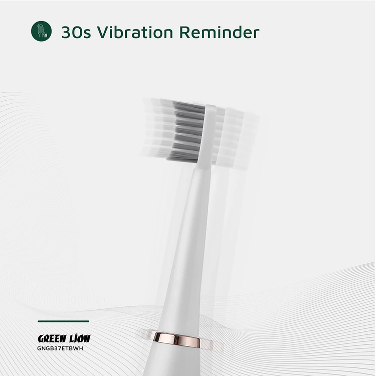 Green Lion GB-37 Electric Toothbrush with 5 Cleaning Modes, 60 Days Working Time, Waterproof, Ergonomic Design, 500mAh Battery Capacity, LED Indicator - White