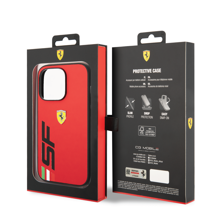 Ferrari PU Leather Case with Printed Big SF Logo iPhone 14 Pro Compatibility - Red