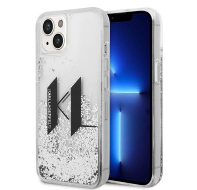 جراب كارل لاغرفيلد السائل اللامع لأجهزة الكمبيوتر مقاس 14 بوصة، شعار KL الكبير، حماية من السقوط والصدمات، مضاد للخدش، مصنوع من السيليكون، تصميم رفيع، سهل التركيب - فضي