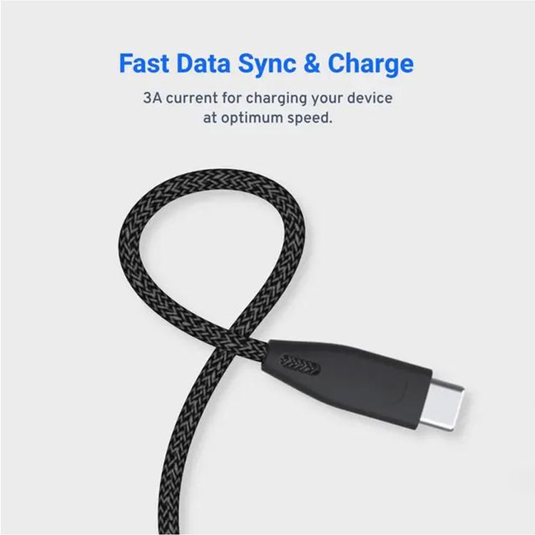 Powerology USB Type C Cable, Type C Data Cable Braided, Compatible for Samsung Galaxy, MacBook Pro, Nintendo Switch, Huawei MateBook X Pro etc (Black)