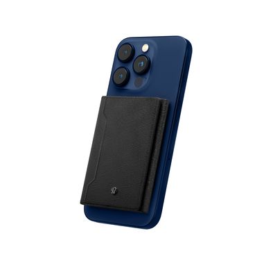 Levelo Mitte 8-in-1 MagSafe Cardholder Wallet with 17 Integrated Strong Magnets, 8 Card Slots, Saffiano Leather Material, Foldable Design - Black