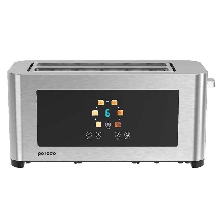Porodo Lifestyle 4-Slice Bread Toaster with Touch Panel, 1140-1400W Rated Power, Stainless Steel 410 Material, 6 Browning Levels, 5 Functions, Removable Slide-Out Crumb Tray, Automatic Shut-Off - Silver 