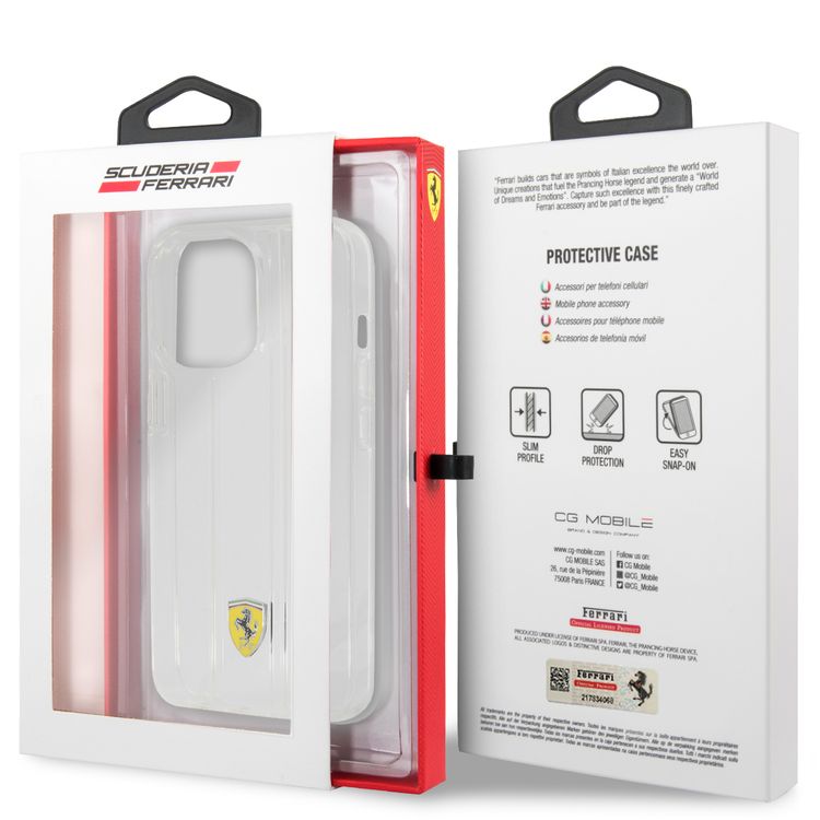 CG MOBILE Ferrari PC/TPU Transparent Hard Case with 3D Line Contrasted Red Line Compatible for iPhone 13 Pro Max (6.7") Anti-Scratch, Easy Access to All Ports, Shock Absorption Protective Back Cover Suitable with Wireless Charging Officially Licensed