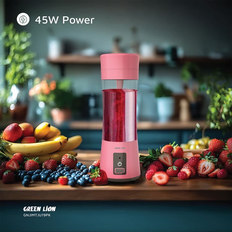 Green Lion Juice Mate Portable Juicer with 380mL Capacity, 6-Blade Design, Up to 15 Blending Cycles, 1200mAh Battery & USB-C Charging Port, LED Indicator, 20 Seconds Single Blend Time, BPA-Free & Food-Grade Material - Pink