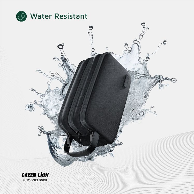 Green Lion Monarch Clutch Bag, 3 Compartments, Mesh Pockets, Sturdy Handle, Microfiber Interior, Water-Resistant PU Leather Exterior, Zinc Alloy Zipper - Black 