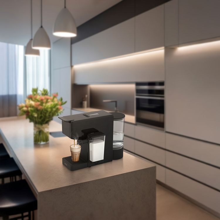 LePresso Crema Pro Multi-Capsule Coffee Machine with Double Boiler, Milk Frothing System, Capsule Holder, Ground Coffee Holder, 200mL Milk Tank Capacity, 850mL  Water Tank Capacity, 3-Pin UK Plug Power, Automatic Shutdown - Black