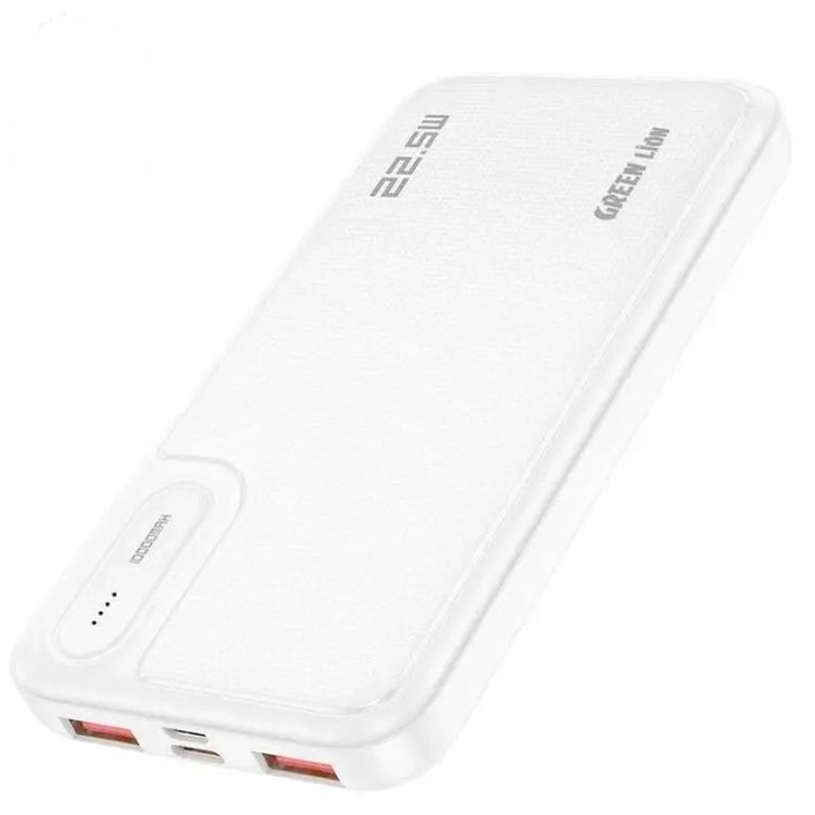 بنك الطاقة Green Lion Power Mate 10 PD بقدرة 10000 مللي أمبير في الساعة، دعم الشحن السريع، محمول، يعمل بالبطارية، وقت شحن البطارية لمدة ساعتين، شاشة رقمية، المادة: ABS + غطاء مثبط للهب PC - أبيض