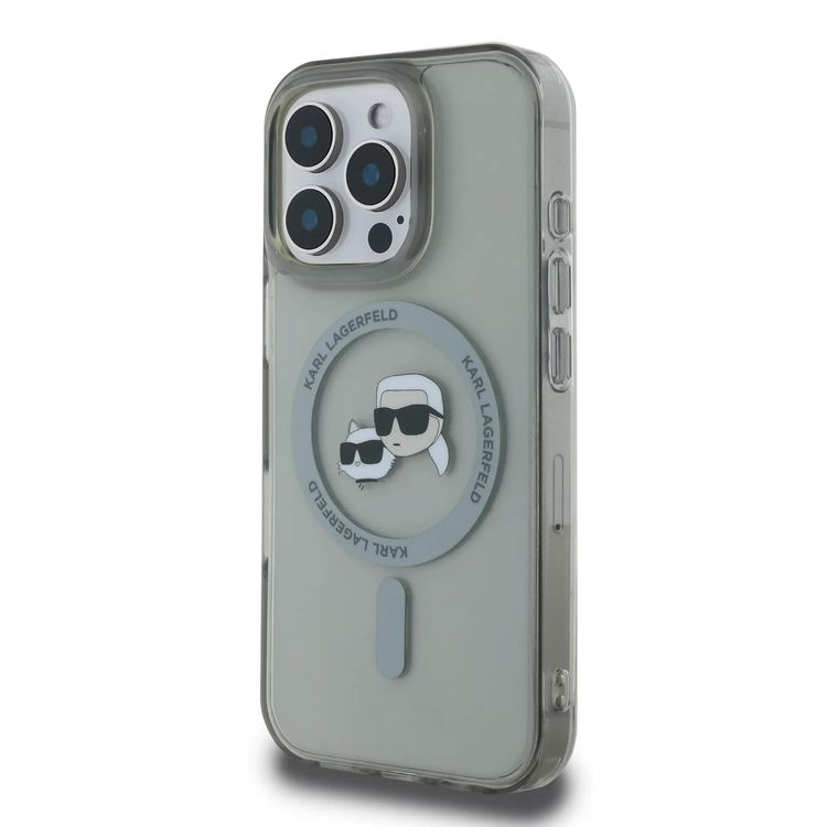Karl Lagerfeld Magsafe IML Hard Case For iPhone 16 Pro Max with Karl & Choupette Head, Magsafe Compatible, Slim Profile, Lightweight, Easy Snap-on, Drop Protection, Sustainable Packing - Black