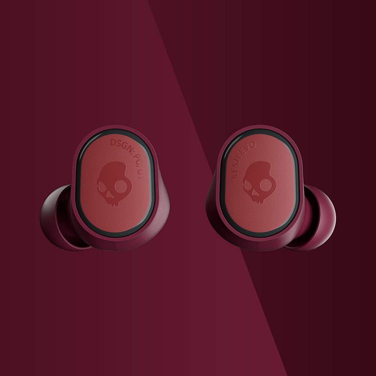 Skullcandy Sesh Evo True Wireless In-Ear Earphones with Call, Track and Volume Control, 24-hours Battery Life + Rapid Charge, IP55 Sweat, Water and Dust Resistant, 3 EQ Modes (Music, Movie, Podcast) - Deep Red