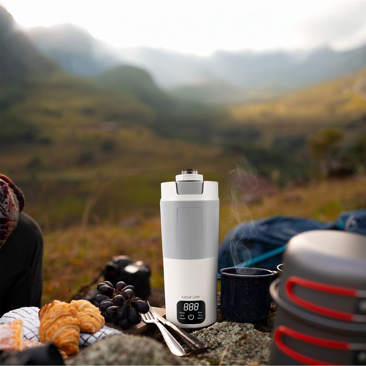 Green Lion Kettle & Go 600mL Electric Kettle with 300W Power, 6 Preset Functions, Type-C Power Input, 7-8 Minutes Heating Time, PP & Stainless Steel 304 Material, Touch Control, Auto Shut Off, Keep Warm Mode - White