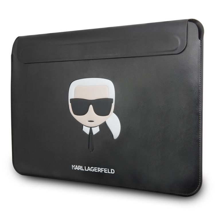 Karl Lagerfeld Computer Sleeve with Ikonik Karl Protection Bag Compatible for a 14-inch notebook / tablet, Slim Lightweight Portable Storage Bag Suitable for Outdoor - Black